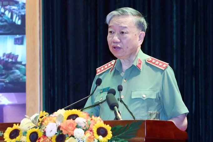Bộ trưởng Bộ Công an Tô Lâm phát biểu tại Hội nghị (Ảnh: Kiên Phạm)