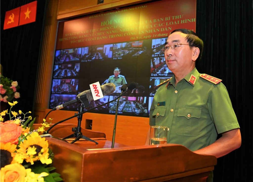 Đồng chí Thượng tướng Trần Quốc Tỏ, Thứ trưởng Bộ Công an phát biểu kết luận Hội nghị (ảnh Cổng Thông tin điện tử - Bộ Công an)