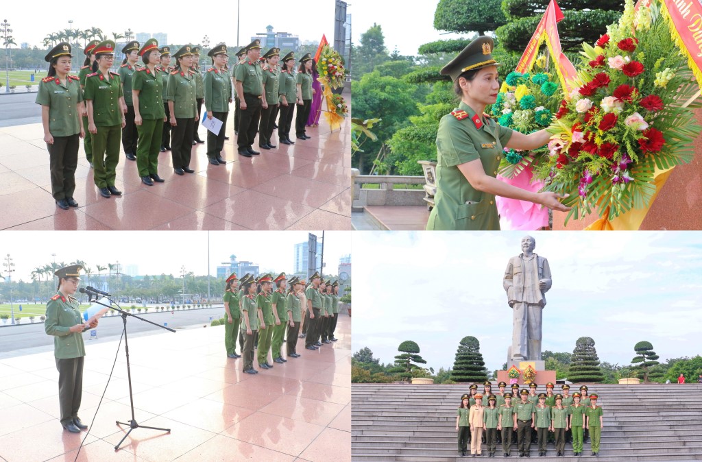 Trước đó, Thường trực Hội Phụ nữ Công an tỉnh và Chủ tịch Hội Phụ nữ Công an các đơn vị, địa phương đã dâng hoa, báo công trước tượng đài Bác Hồ tại Quảng trường Hồ Chí Minh