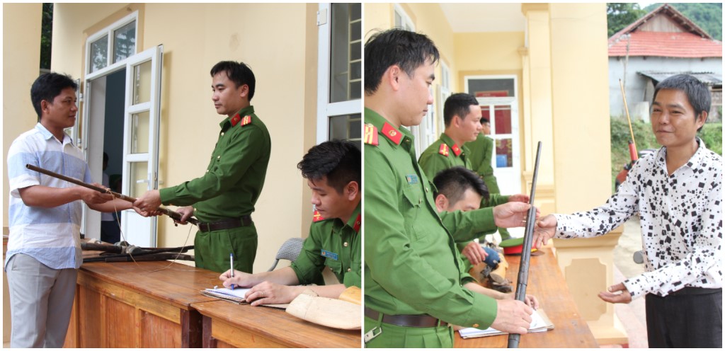 Ngay sau khi nghe tuyên truyền, người dân đã chủ động giao nộp súng tự chế và một số công cụ hỗ trợ cho lực lượng Công an xã Yên Na, huyện Tương Dương