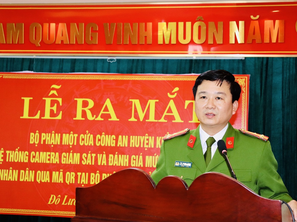 Đại diện lãnh đạo Công an huyện Đô Lương phát biểu tại Lễ ra mắt