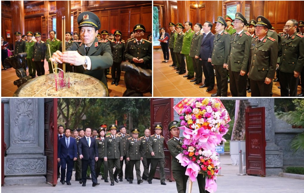 Trước đó, đồng chí Thứ trưởng Bộ Công an cùng Đoàn công tác đã đến dâng hoa, dâng hương lên anh linh Chủ tịch Hồ Chí Minh tại Khu di tích Kim Liên, huyện Nam Đàn