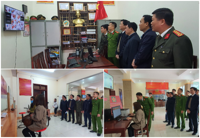 Các đại biểu tham quan Bộ phận một cửa Công an cấp huyện kiểu mẫu và hệ thống camera giám sát Bộ phận một cửa Công an cấp xã, thị trấn trên địa bàn huyện Con Cuông