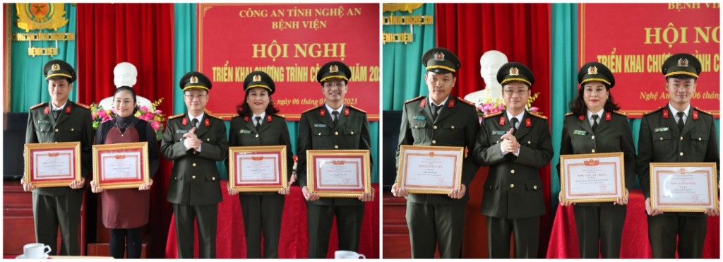 Đồng chí Thượng tá Trần Ngọc Tuấn, Phó Giám đốc Công an tỉnh trao thưởng các tập thể, cá nhân xuất sắc năm 2022
