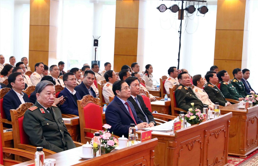 Thủ tướng Chính phủ Phạm Minh Chính; Bộ trưởng Tô Lâm cùng các đại biểu dự chương trình kỷ niệm.