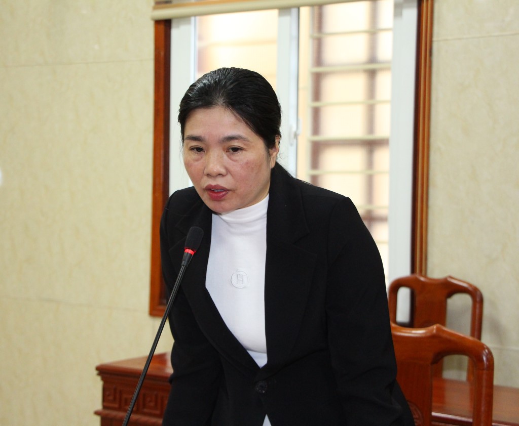 Bà Hồ Thị Châu Loan, Phó Giám đốc Sở Lao động - thương binh và xã hội trao đổi tại buổi làm việc