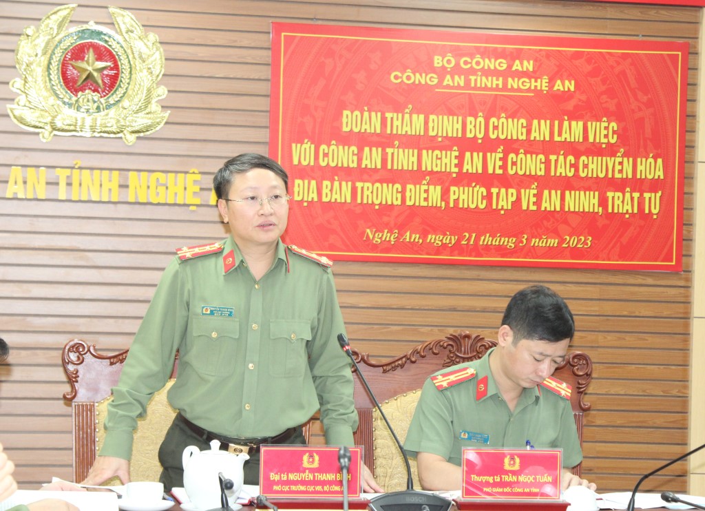 Đồng chí Đại tá Nguyễn Thanh Bình, Phó Cục trưởng Cục Xây dựng phong trào bảo vệ An ninh Tổ quốc , Bộ Công an phát biểu kết luận 