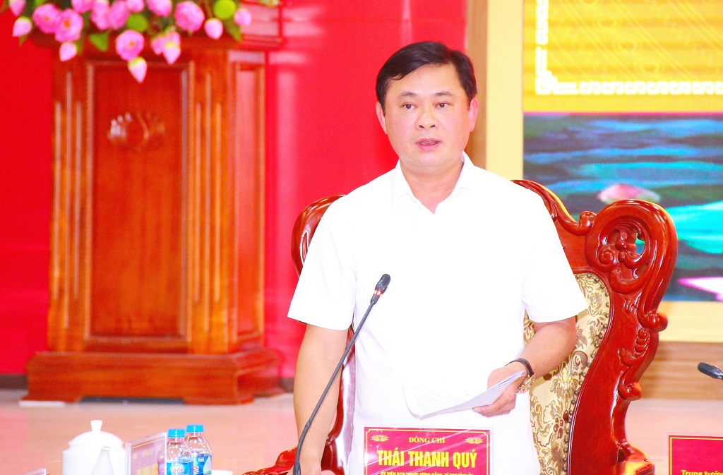 Đồng chí Thái Thanh Quý, Bí thư Tỉnh ủy phát biểu tại Hội nghị
