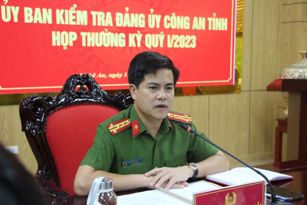 Đồng chí Đại tá Nguyễn Đức Hải, Phó Bí thư Đảng ủy, Chủ nhiệm UBKT Đảng ủy, Phó Giám đốc Công an tỉnh chủ trì Hội nghị