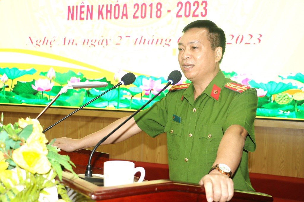 Đồng chí Đại tá, TS Nguyễn Đăng Sáu, Phó Giám đốc Học viện Cảnh sát nhân dân phát biểu tại buổi lễ