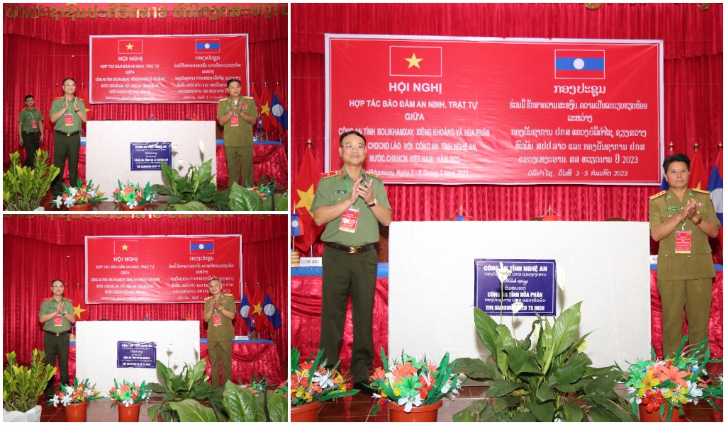 Công an Nghệ An tặng Công an 03 tỉnh nước bạn Lào Tivi 75 ich phục vụ Hội trường trực tuyến