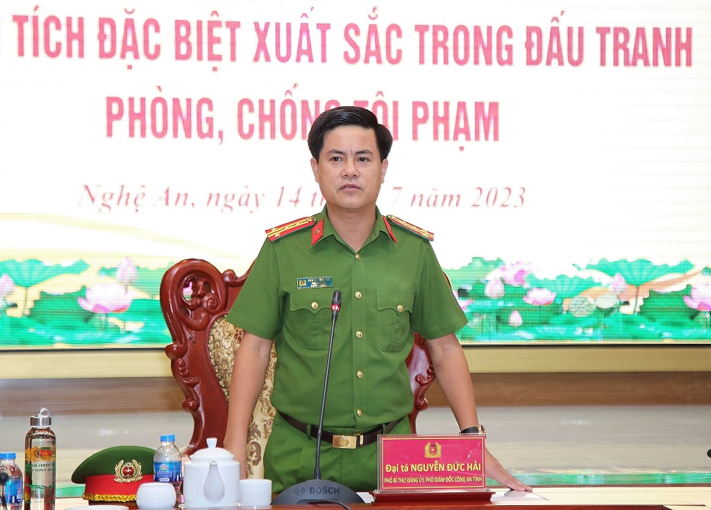 Đồng chí Đại tá Nguyễn Đức Hải - Phó Giám đốc, Thủ trưởng cơ quan Cảnh sát điều tra Công an tỉnh phát biểu chỉ đạo tại buổi Lễ