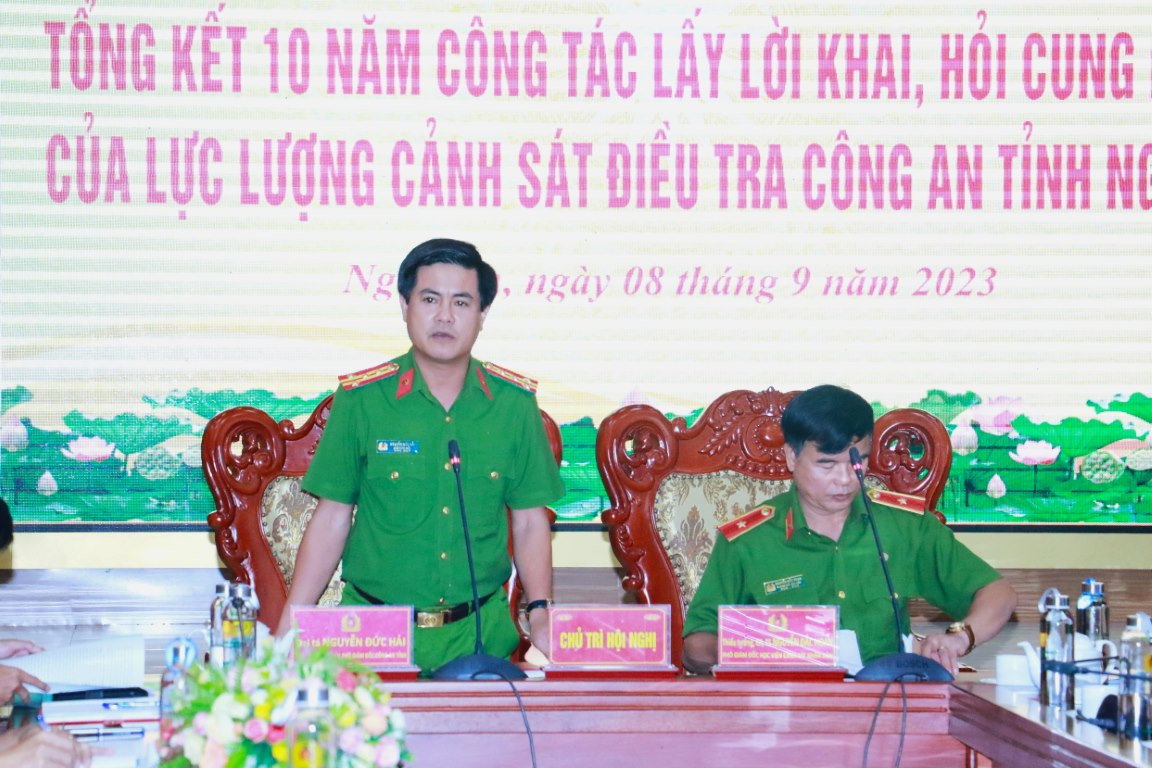 Đồng chí Đại tá Nguyễn Đức Hải, Phó Giám đốc Công an tỉnh phát biểu