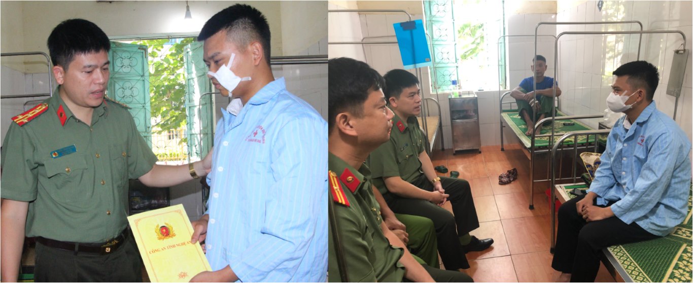 Đồng chí Đại tá Trần Hồng Quang - Phó Giám đốc Công an Nghệ An và đoàn công tác thăm hỏi, động viên đồng chí Phạm Xuân Nghị và gia đình
