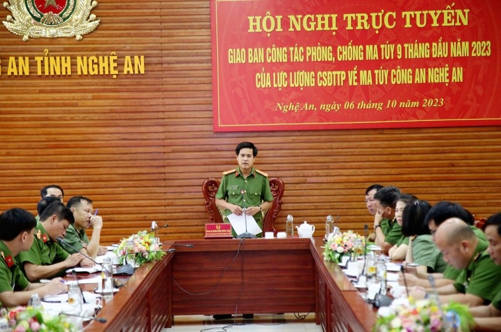 Đồng chí Đại tá Nguyễn Đức Hải, Phó Giám đốc, Thủ trưởng Cơ quan Cảnh sát điều tra Công an tỉnh chủ trì Hội nghị