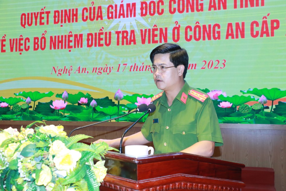 Đồng chí Đại tá Nguyễn Đức Hải - Phó Giám đốc Công an tỉnh phát biểu chỉ đạo