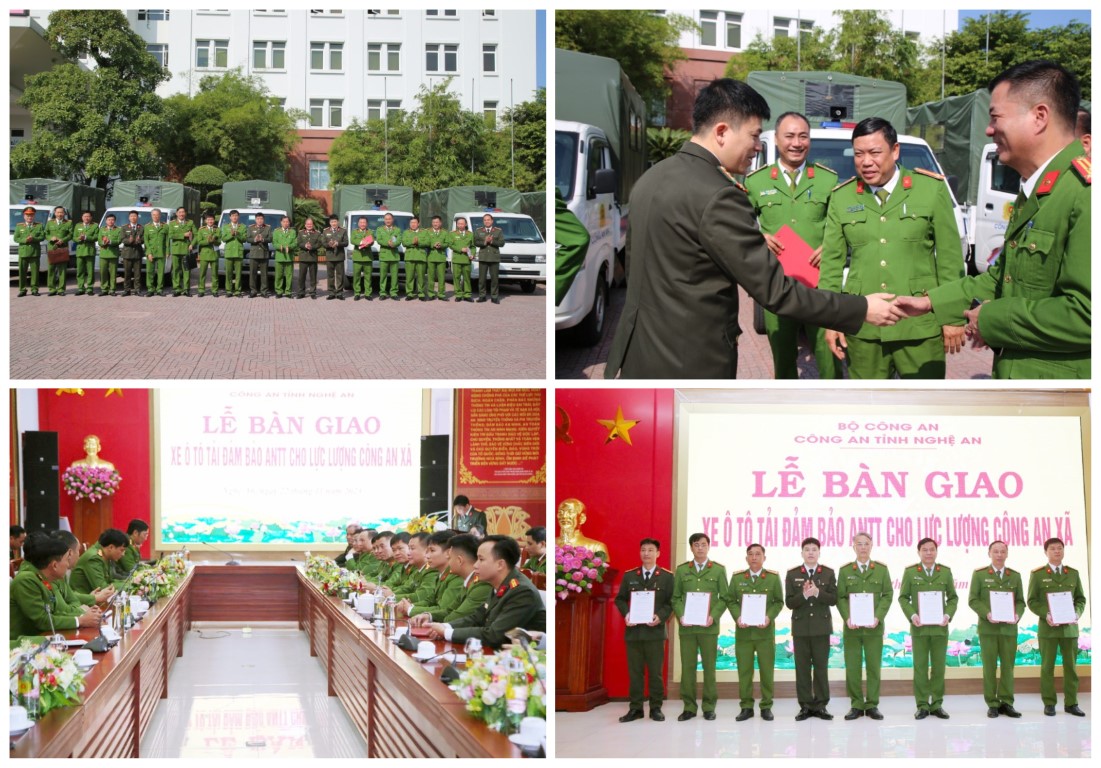 Thừa ủy quyền của Bộ Công an, Lãnh đạo Công an tỉnh Nghệ An bàn giao phương tiện cho các đơn vị.
