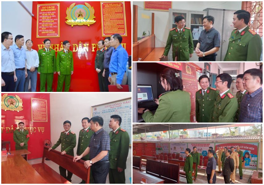 Đồng chí Đại tá Trần Ngọc Tuấn, Phó Giám đốc Công an tỉnh cùng các đại biểu tham quan các mô hình kiểu mẫu trong công tác CCHC tại Công an huyện Đô Lương 