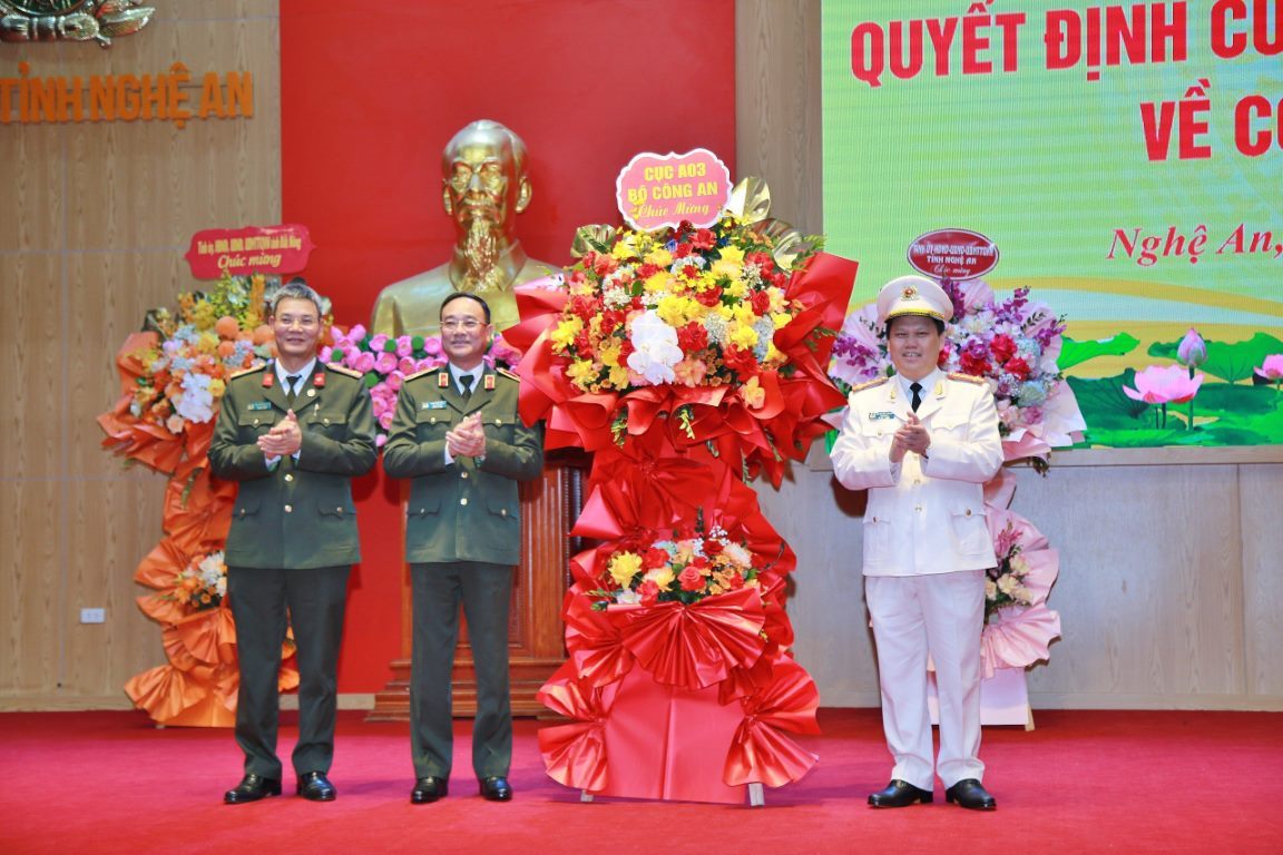 Lãnh đạo Cục An ninh chính trị nội bộ tặng hoa chúc mừng đồng chí Đại tá Bùi Quang Thanh