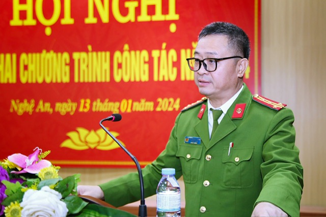 Đồng chí Đại tá Nguyễn Ngọc Thanh - Trưởng phòng phát biểu tại Hội nghị