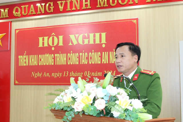   Đồng chí Đại tá Nguyễn Duy Thanh, Phó Giám đốc Công an tỉnh phát biểu chỉ đạo Hội nghị