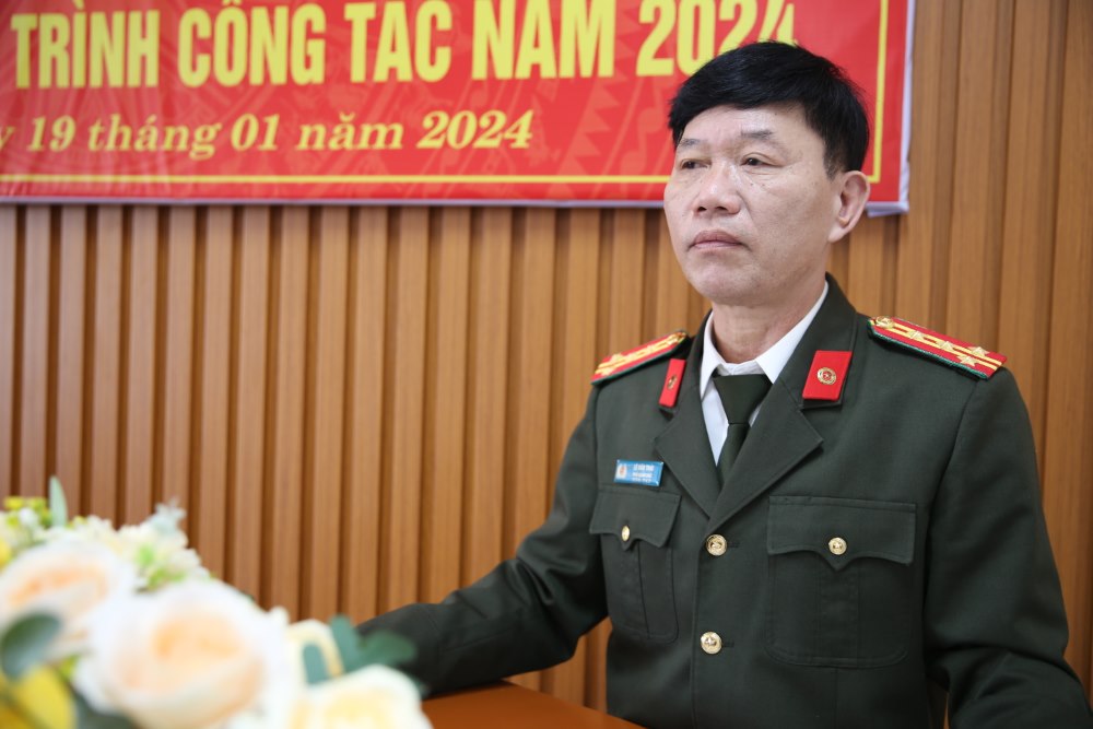 Đại tá Lê Văn Thái – Phó giám đốc Công an tỉnh phát biểu chỉ đạo 