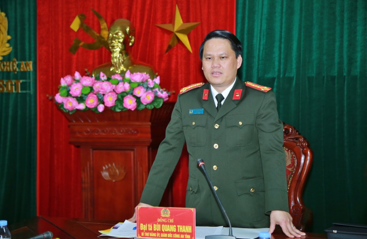 Đồng chí Bùi Quang Thanh, Bí thư Đảng ủy, Giám đốc Công an tỉnh phát biểu chỉ đạo tại buổi làm việc