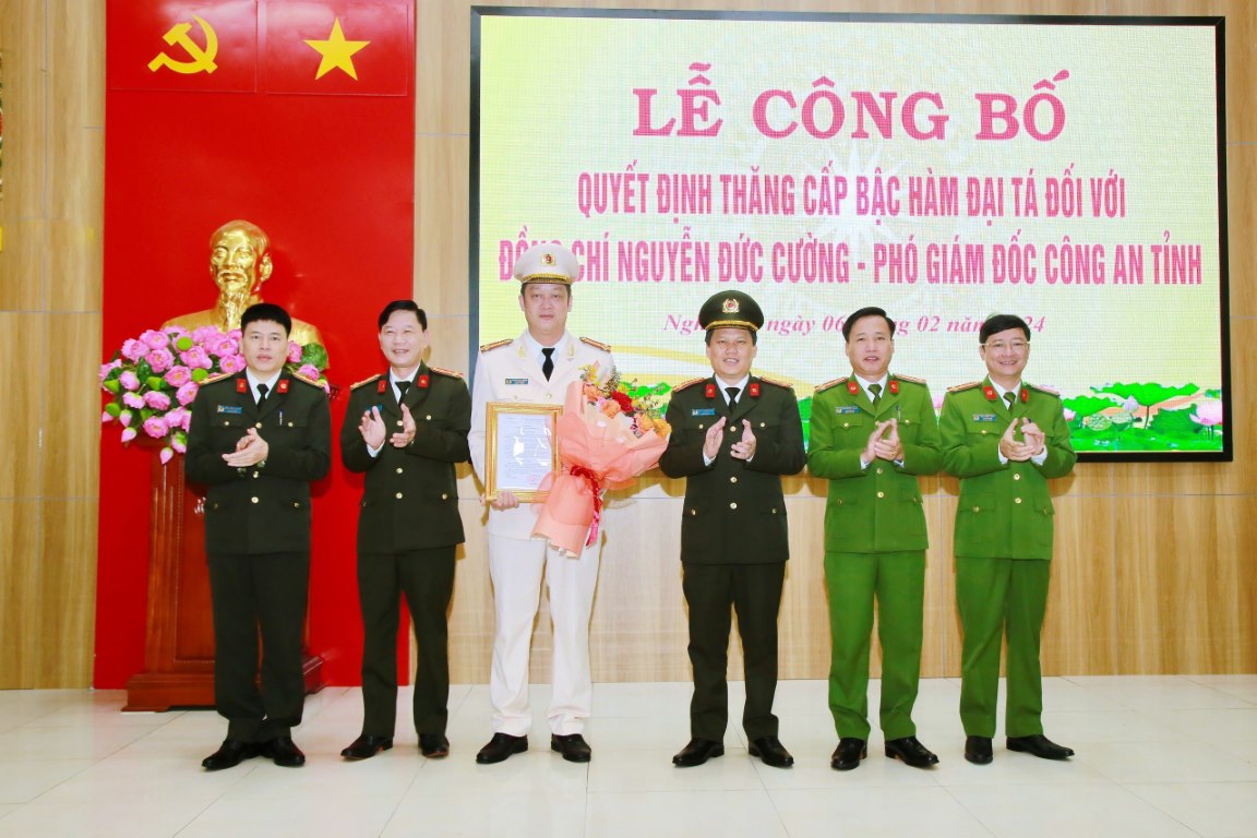 Lãnh đạo Công an tỉnh chúc mừng đồng chí Đại tá Nguyễn Đức Cường 