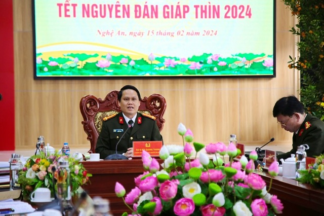 Đồng chí Đại tá Bùi Quang Thanh - Giám đốc Công an tỉnh chủ trì Hội nghị