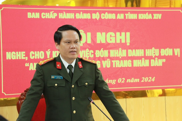 Đại tá Bùi Quang Thanh, Giám đốc Công an tỉnh Nghệ An phát biểu chỉ đạo tại hội nghị 