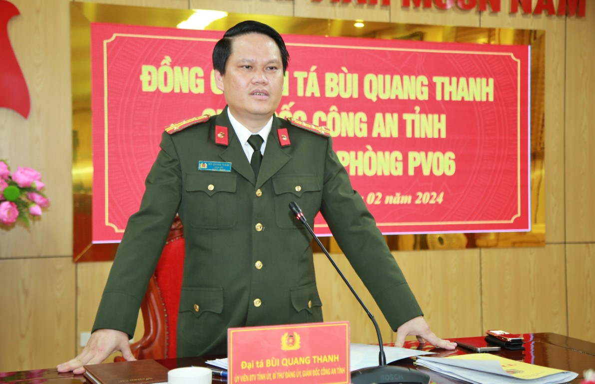 Đồng chí Đại tá Bùi Quang Thanh - Giám đốc Công an tỉnh phát biểu chỉ đạo