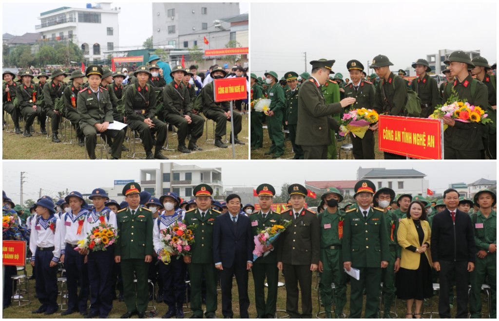 Đồng chí Đại tá Trần Hồng Quang - Phó Giám đốc Công an tỉnh dự Lễ giao nhận quân tại huyện Quỳnh Lưu