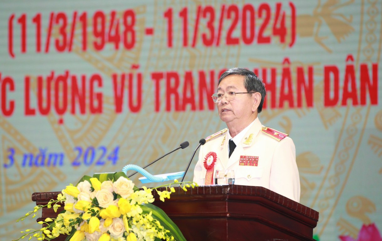 Thiếu tướng Võ Trọng Thanh - nguyên Giám đốc Công an tỉnh phát biểu tại buổi lễ 