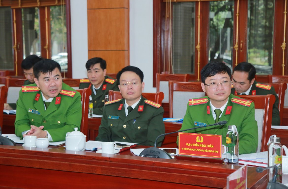 Đồng chí Đại tá Trần Ngọc Tuấn, Phó Giám đốc Công an tỉnh cùng Lãnh đạo các phòng chức năng dự Hội nghị