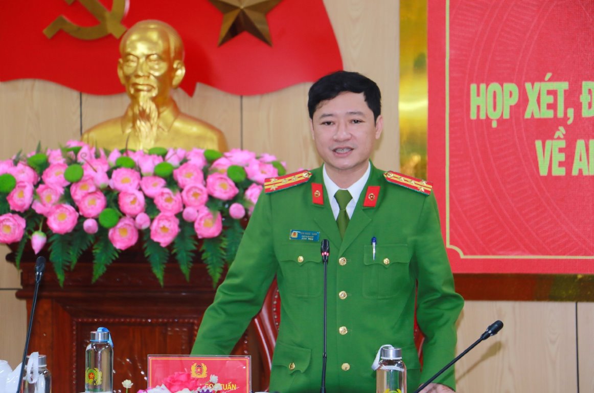 Đồng chí Đại tá Trần Ngọc Tuấn, Phó Giám đốc Công an tỉnh chủ trì cuộc họp