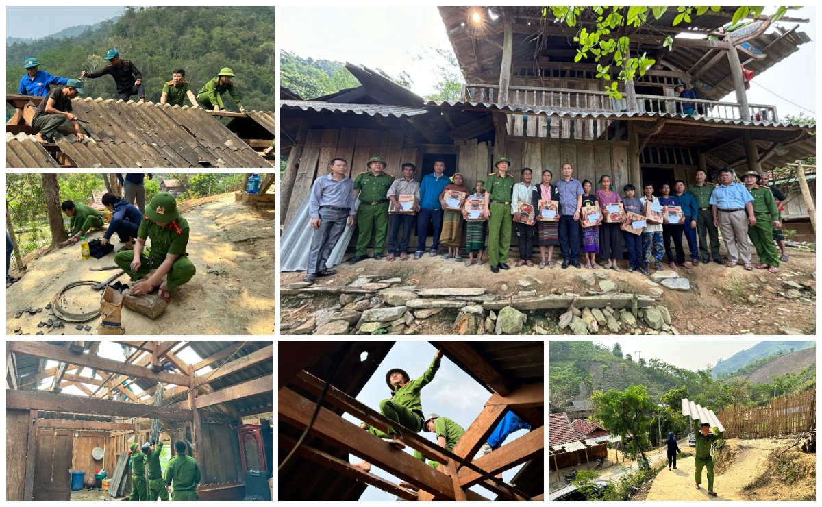 Công an huyện Kỳ Sơn giúp người dân dựng lại nhà bị mưa đá tàn phá