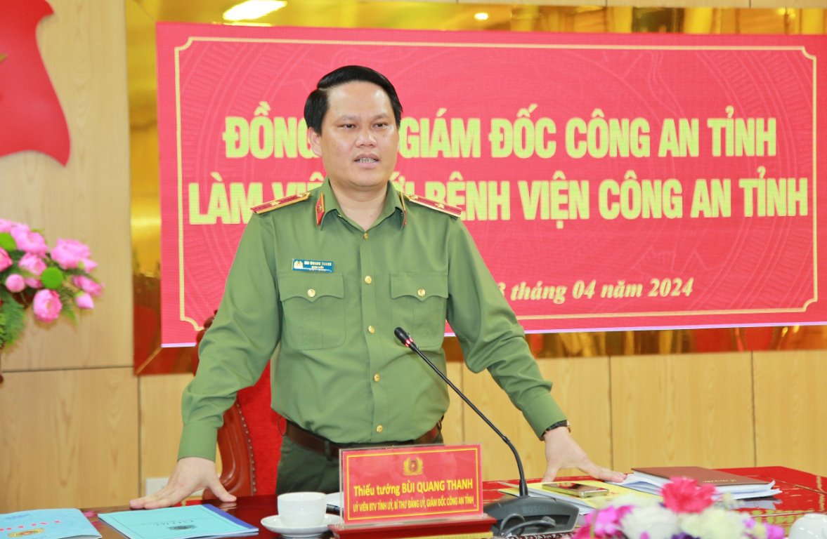 Đồng chí Thiếu tướng Bùi Quang Thanh - Giám đốc Công an tỉnh phát biểu chỉ đạo