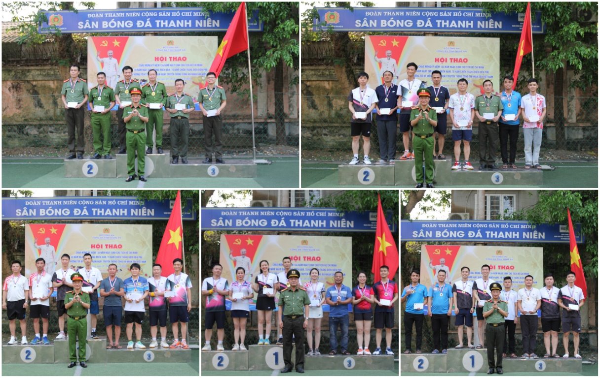 Đồng chí Đại tá Trần Ngọc Tuấn, Phó Giám đốc Công an tỉnh và Đại diện Lãnh đạo Phòng Tổ chức cán bộ, Phòng Công tác đảng và công tác chính trị trao giải cho các vận động viên 