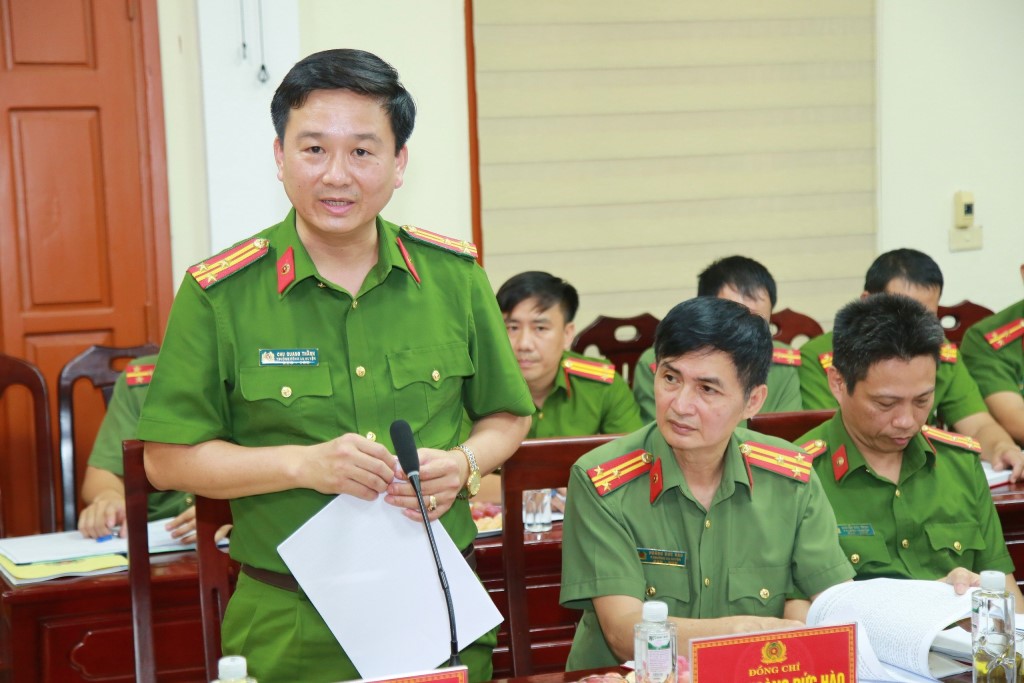 Đồng chí Thượng tá Chu Quang Thành, Trưởng Công an huyện Đô Lương phát biểu 