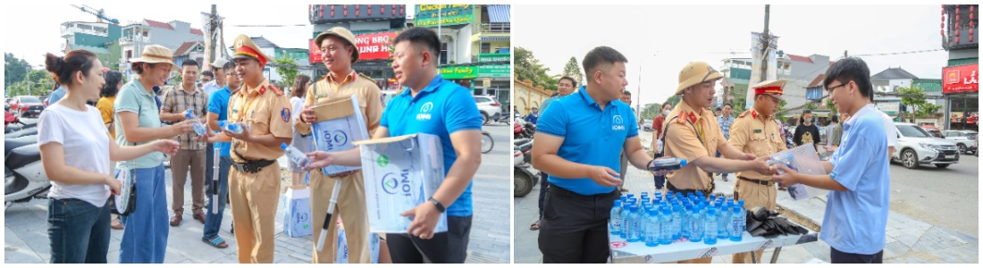 Lực lượng Cảnh sát giao thông phát nước uống, khăn lạnh miễn phí cho học sinh và phụ huynh tại điểm thi Trường THPT chuyên Phan Bội Châu (TP Vinh)