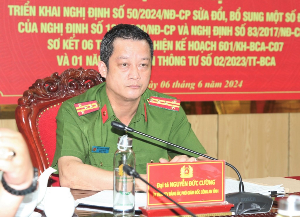 Tại điểm cầu Nghệ An, đồng chí Đại tá Nguyễn Đức Cường, Phó Giám đốc Công an tỉnh chủ trì Hội nghị