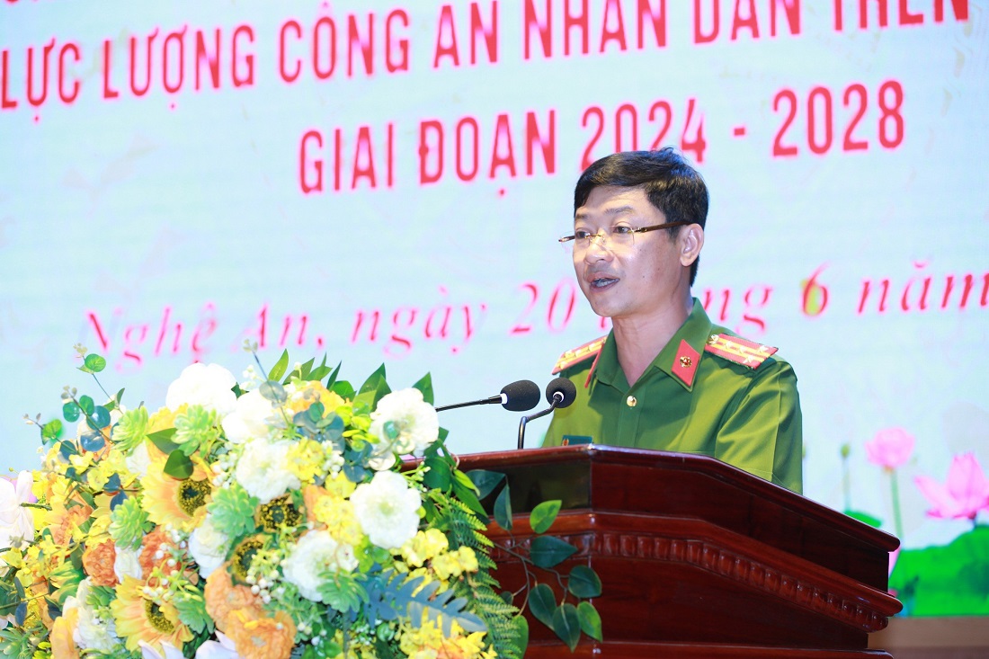 Đồng chí Đại tá Trần Ngọc Tuấn, Phó Giám đốc Công an tỉnh phát biểu khai mạc Hội nghị