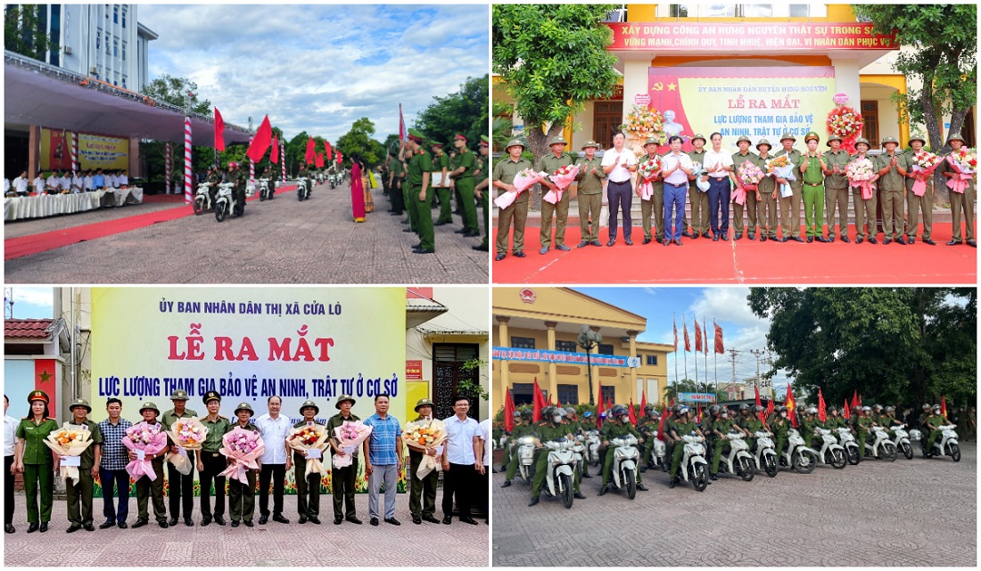 Lễ ra mắt lực lượng tham gia bảo vệ ANTT ở cơ sở tại huyện Cửa Lò, Diễn Châu, Hưng Nguyên, Nam Đàn