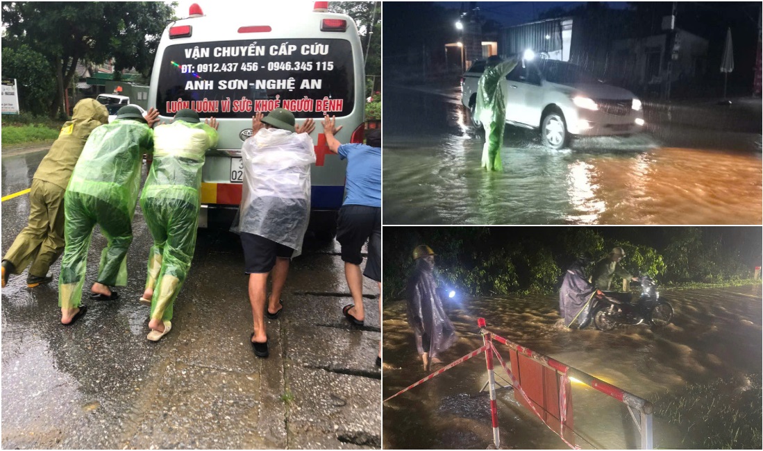 Hỗ trợ người dân và phương tiện lưu thông trên các tuyến đường bị ngập