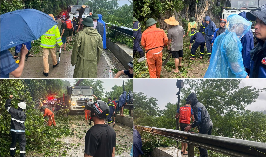 Lực lượng chức năng phối hợp kiểm tra, xử lý tại các điểm sạt lở nhằm đảm bảo an toàn tính mạng và tài sản cho người dân