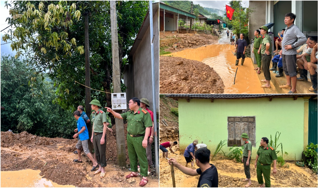 Lãnh đạo Công an huyện Kỳ Sơn kiểm tra công tác khắc phục ảnh hưởng bão số 4