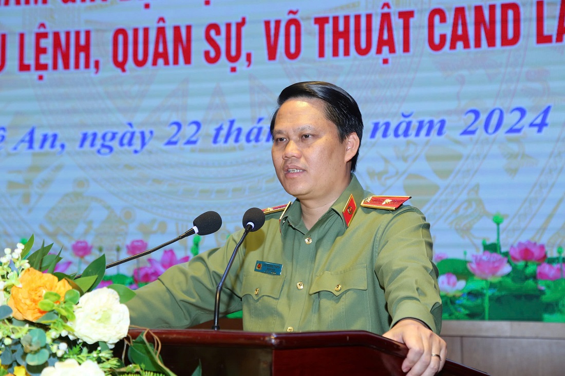 Đồng chí Thiếu tướng Bùi Quang Thanh - Ủy viên Ban Thường vụ Tỉnh ủy, Bí thư Đảng ủy, Giám đốc Công an tỉnh phát biểu chỉ đạo