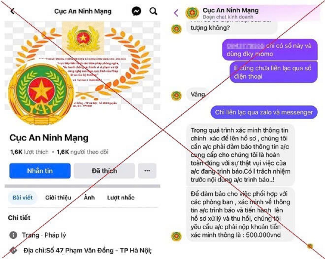 Một số trang Web, trang mạng xã hội giả mạo Cục An ninh mạng và phòng, chống tội phạm lừa đảo sử dụng công nghệ cao.