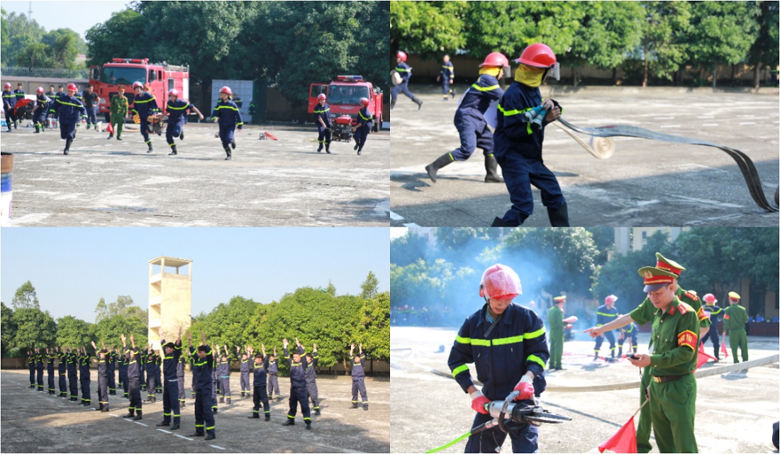 Một số hình ảnh tại buổi kiểm tra thực hành các kỹ thuật cá nhân và tổ chức diễn tập các đội hình chữa cháy và CNCH