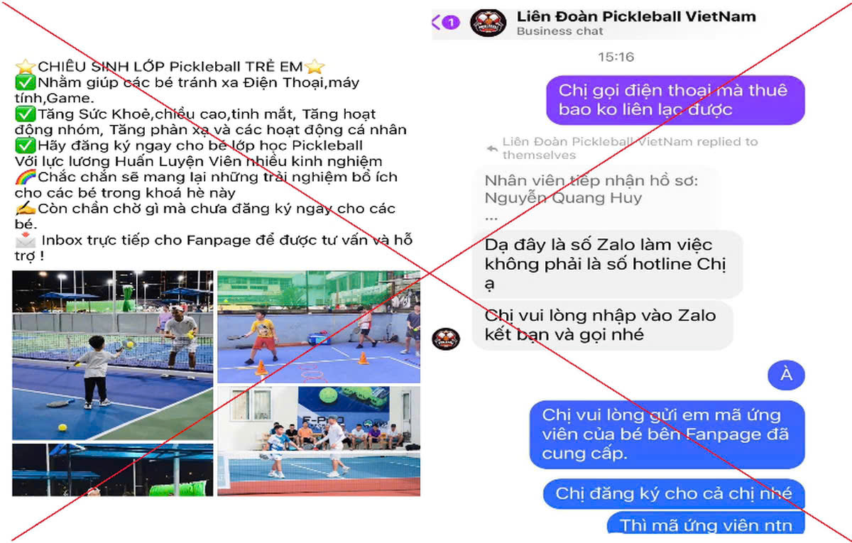 Người dân dân cần cảnh giác khi đăng ký tham gia học Pickleball trên mạng xã hội